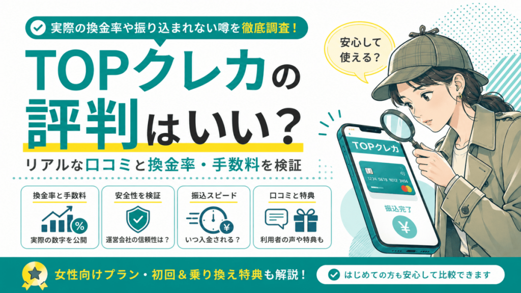 TOPクレカの評判や換金率、手数料を口コミから検証するアイキャッチ